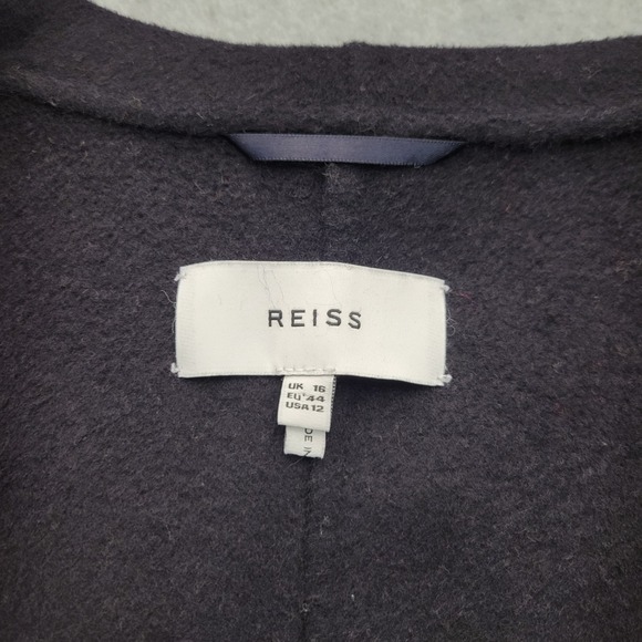 Reiss Bridget Wool Blend Blindseam Coat Black Waist Tie Size 12 Classic Designer - Picture 2 of 12